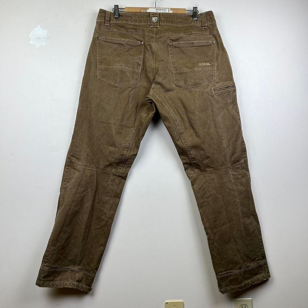 Kuhl Pants Men’s Rydr Patina Dye Pants Dark Khaki Duck Rip Stop Size 36x32 (XL)